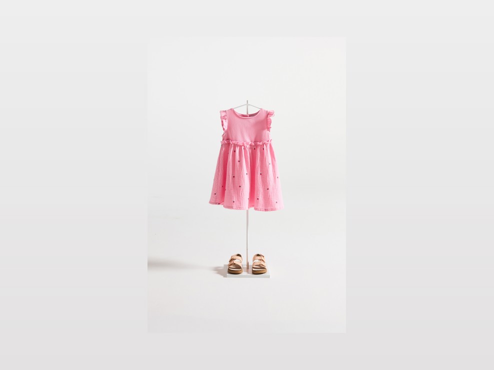 Kleid bestickt Baumwolle rosa Kleinkind Mädchen 2