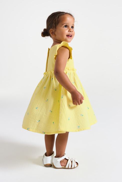 Kleid bestickt Baumwolle gelb Kleinkind Mädchen 1