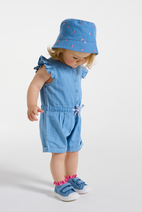 Baby girl's blue lightweight denim playsuit 1