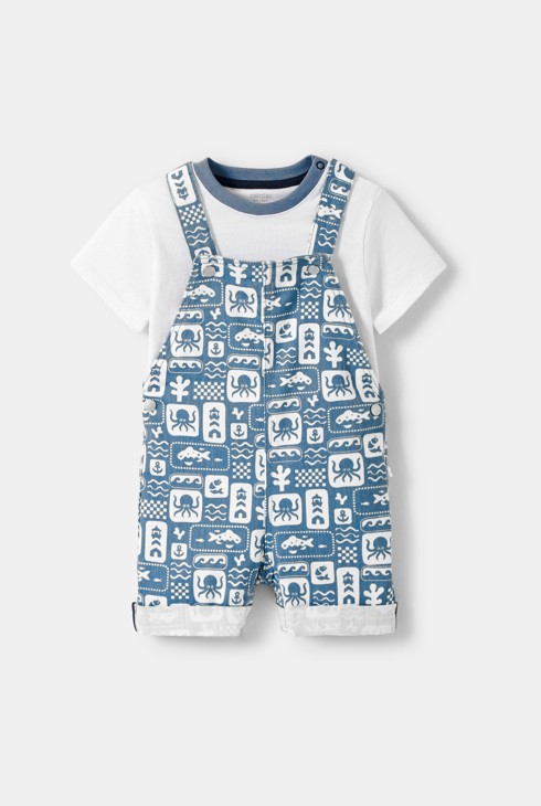 Pantalons de peto curts i samarreta blau bebè nen 2