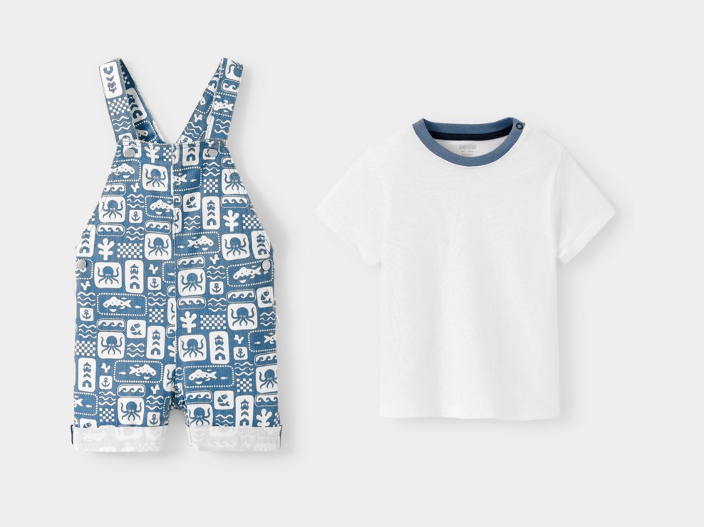 Salopette courte et t-shirt bleu bébé garçon 2
