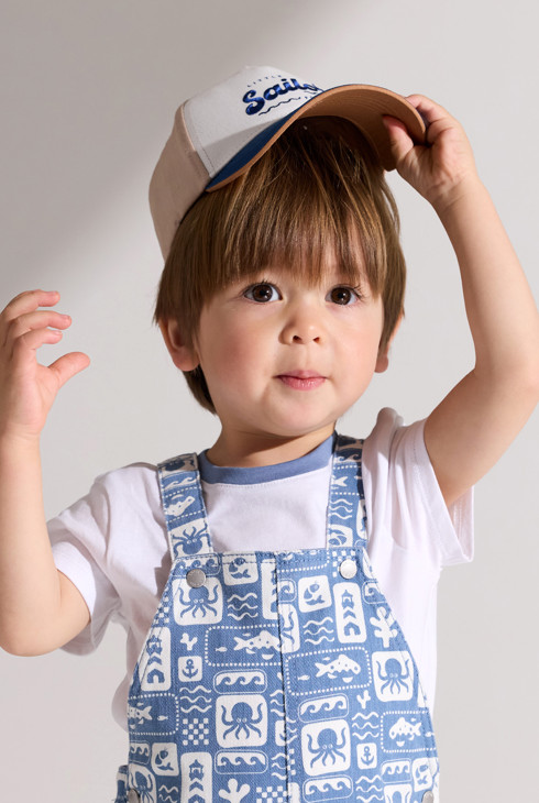 Pantalons de peto curts i samarreta blau bebè nen 1