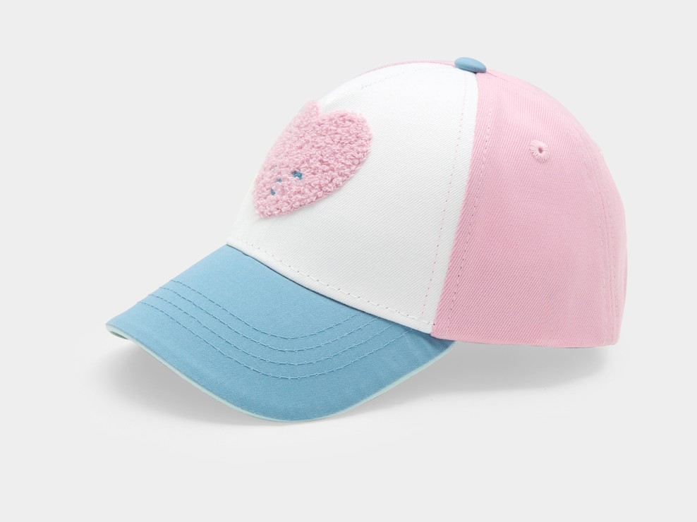 Casquette rose et bleue motif coeur bébé fille 1