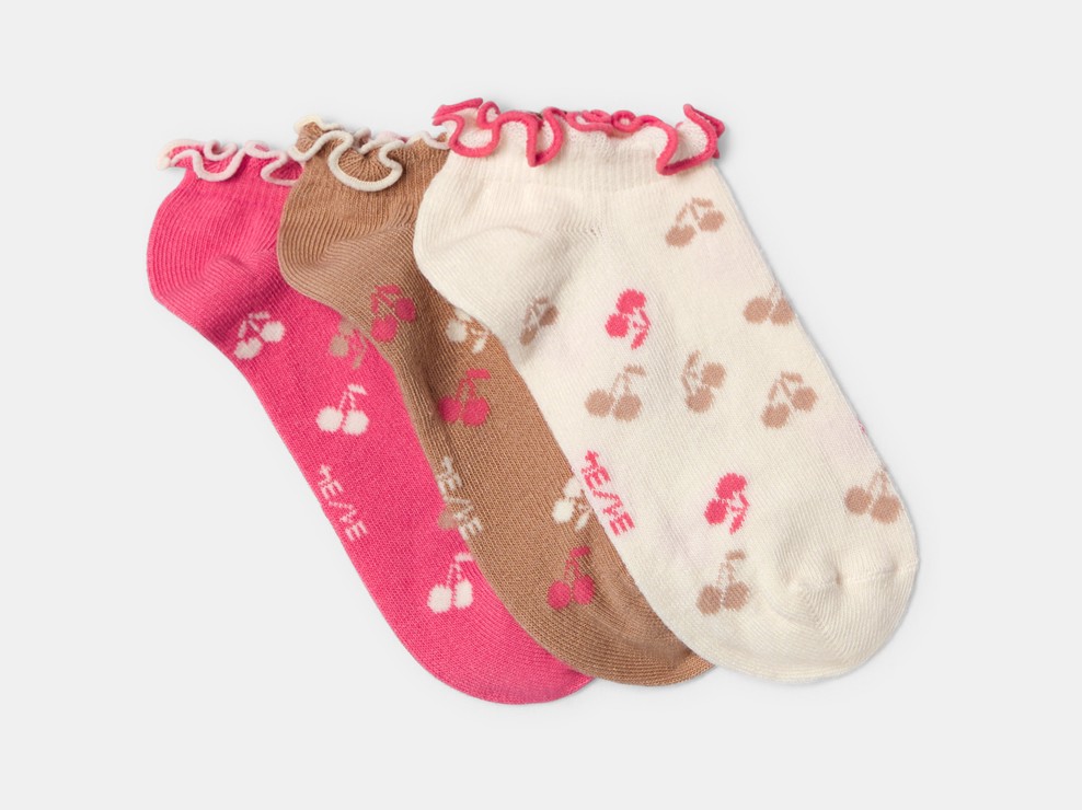 Lot de 3 chaussettes multicolores motif cerise fille 1