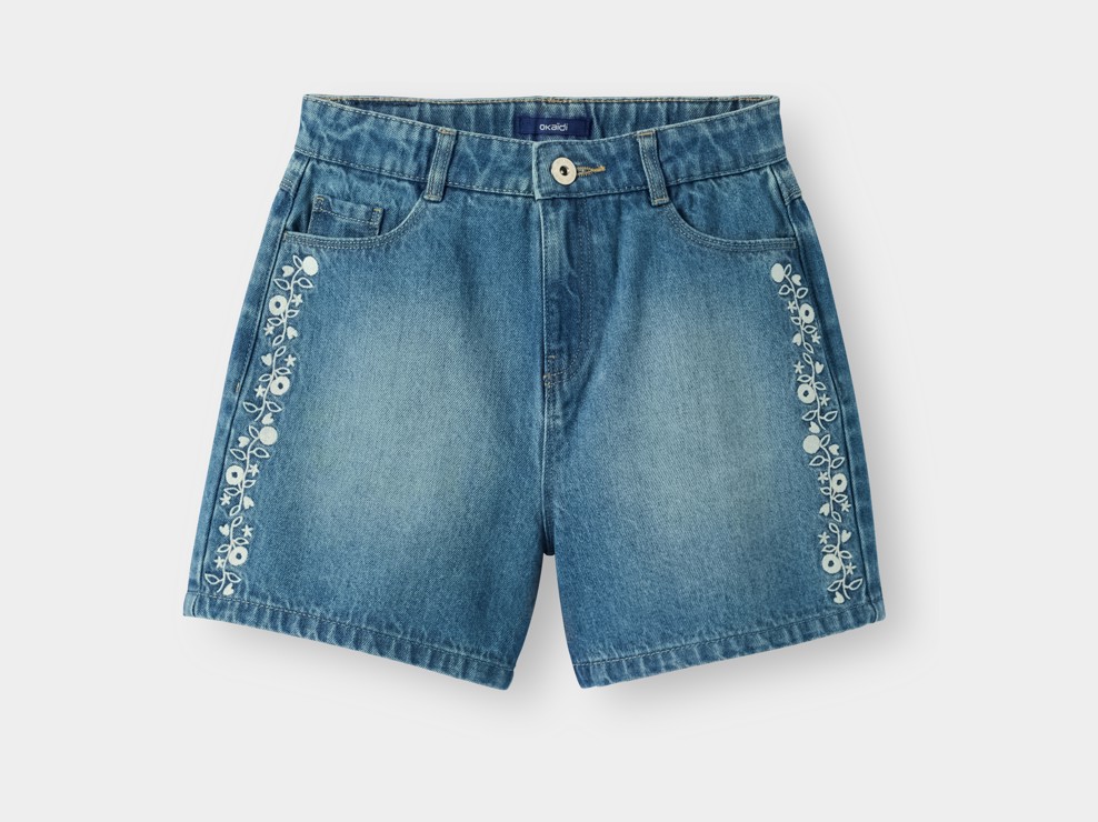 Short brodé denim bleu fille 2