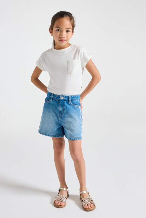 Short denim bordado azul niña 1