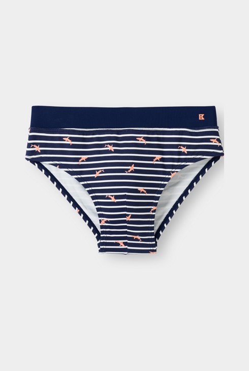 Boxer mare a righe con stampa squalo blu bambino 1