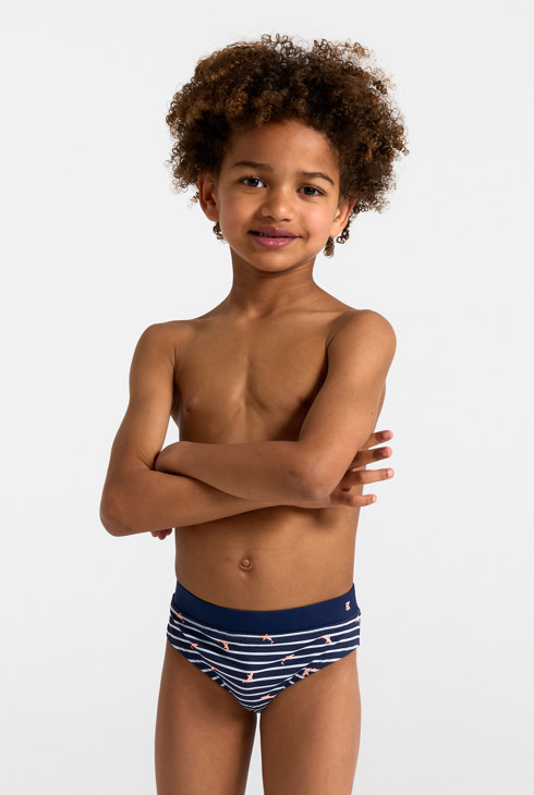 Boxer mare a righe con stampa squalo blu bambino 1