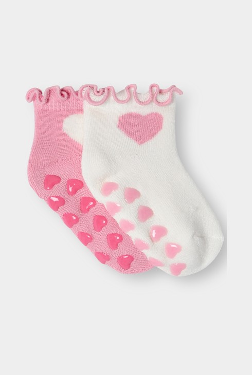 Chaussettes anti-dérapantes roses et blanches fille 1