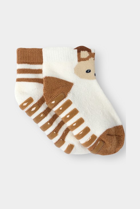 Chaussettes anti-dérapantes marron bébé garçon 1