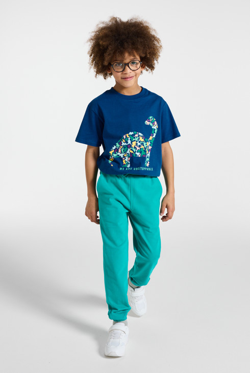 T-shirt bleu motif dinosaure garçon 1