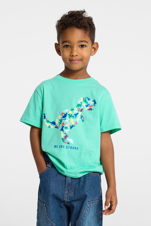 Camiseta verda amb estampat de dinosaure per a nens 1