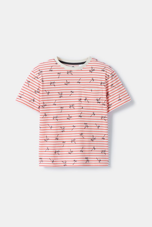 T-shirt rouge à rayures manches courtes garçon 1