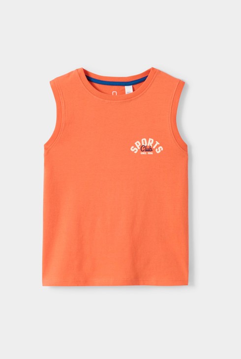 Camiseta sin mangas naranja con mensaje para niño 1