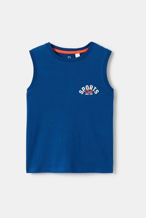 Camiseta sin mangas azul con estampado para niño 1
