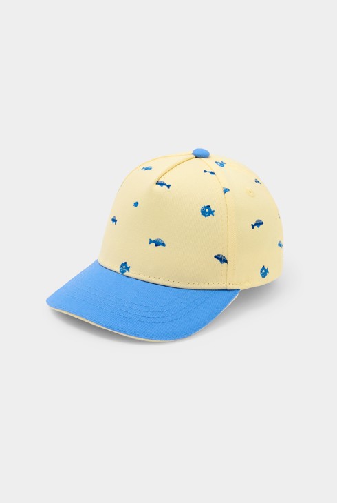 Casquette jaune motif bleu bébé garçon 1
