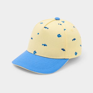 Casquette jaune motif bleu bébé garçon