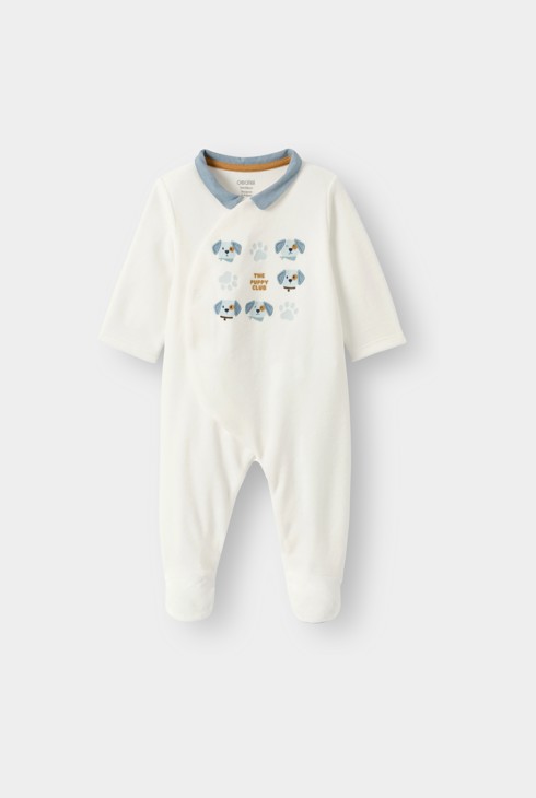 Fijne fluwelen pyjama voor babyjongens, wit 1