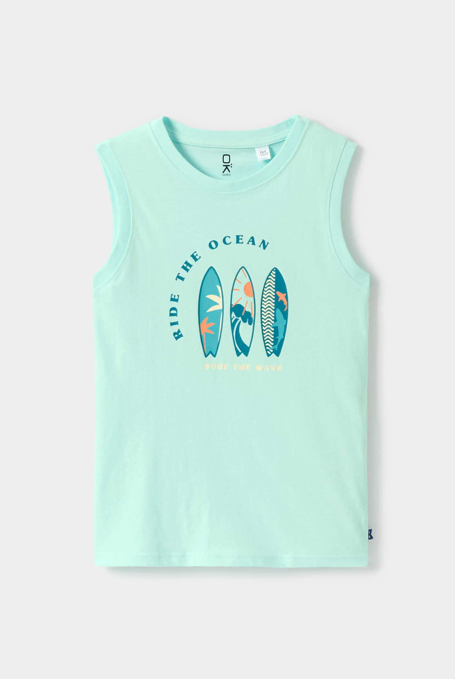 Débardeur orange motif planche de surf garçon - Vert aqua