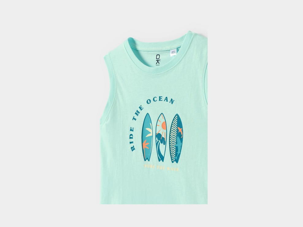 Camiseta sin mangas de surf verde para niño 2