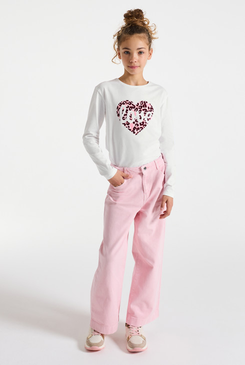 Wit T-shirt met lange mouwen met luipaardprint voor meisjes 1