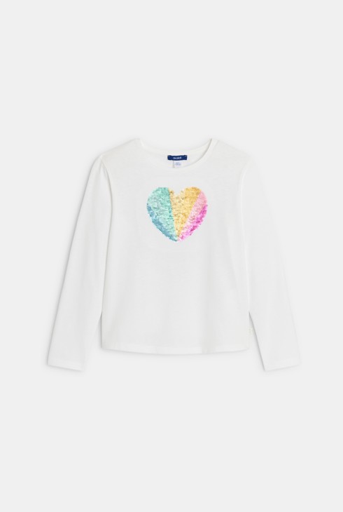 T-Shirt weiß Paillettenherz Mädchen 1