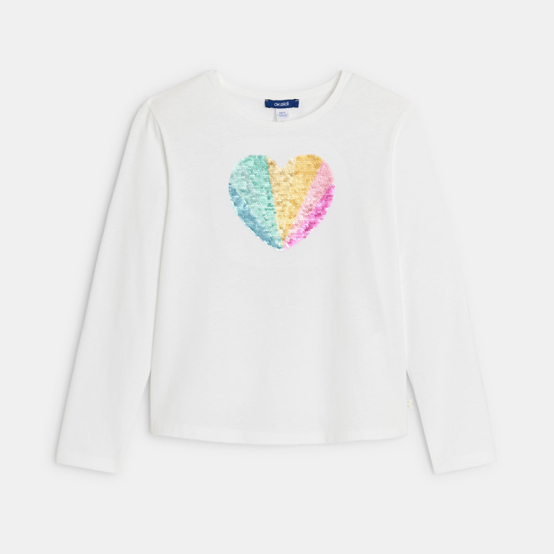 T-Shirt weiß Paillettenherz Mädchen