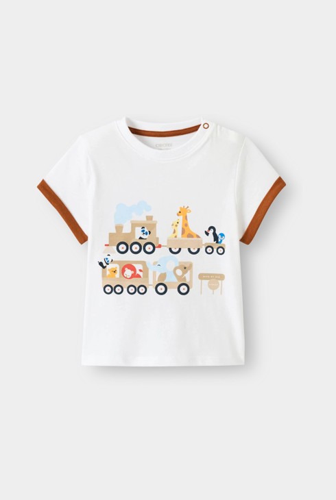 Wit T-shirt met korte mouwen en print voor babyjongens 1