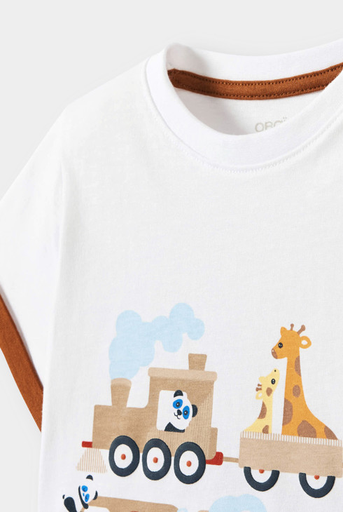 Wit T-shirt met korte mouwen en print voor babyjongens 2