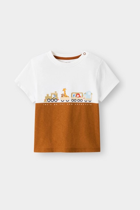 Bruin T-shirt met treindesign voor babyjongens 1