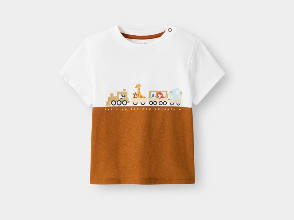 T-shirt train animaux marron bébé garçon 1