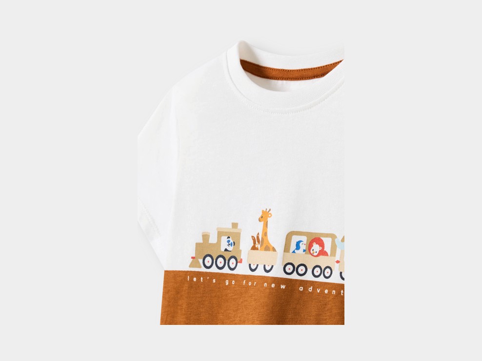 T-shirt train animaux marron bébé garçon 2