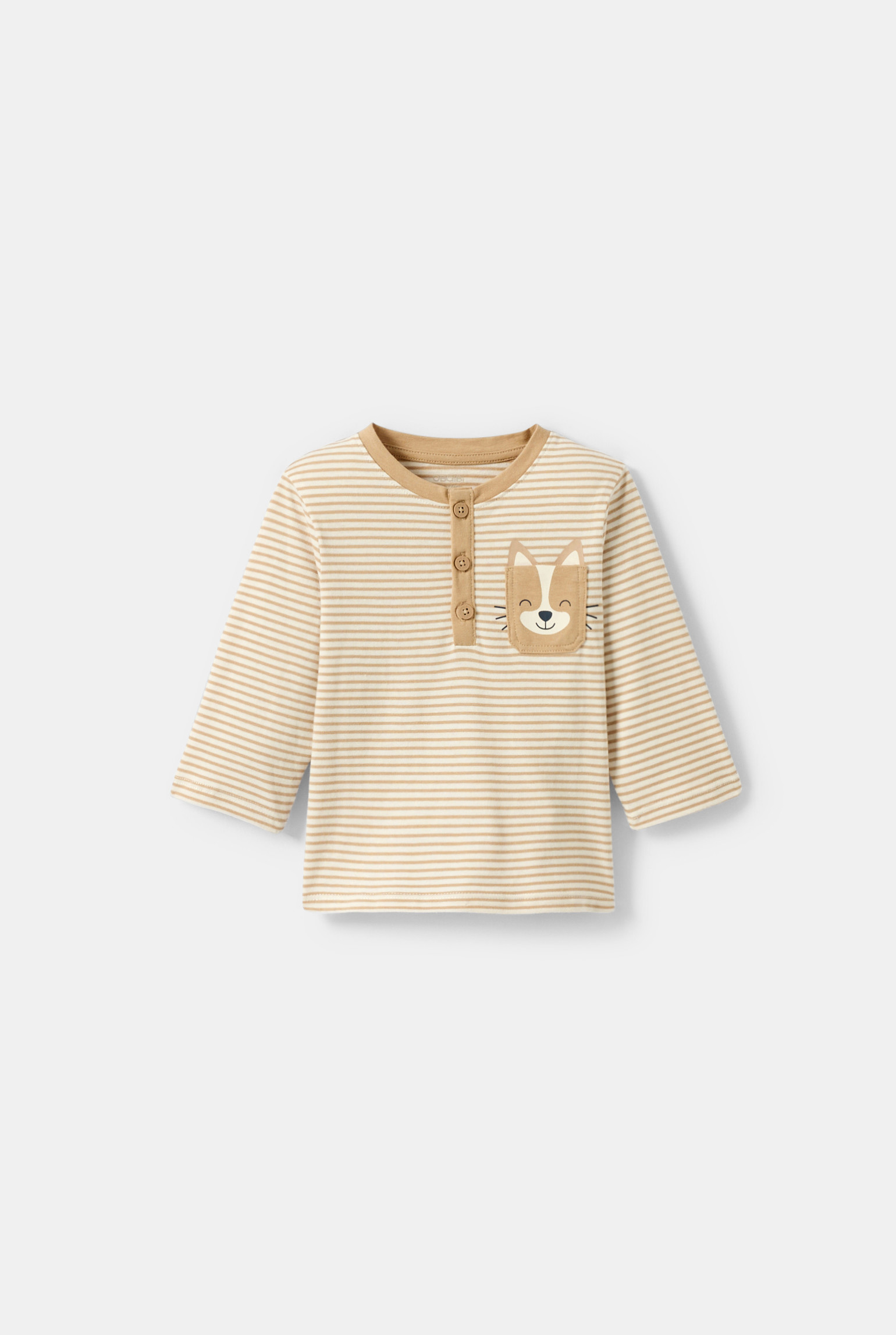 T-shirt rayé vert bébé garçon - Rayures beige