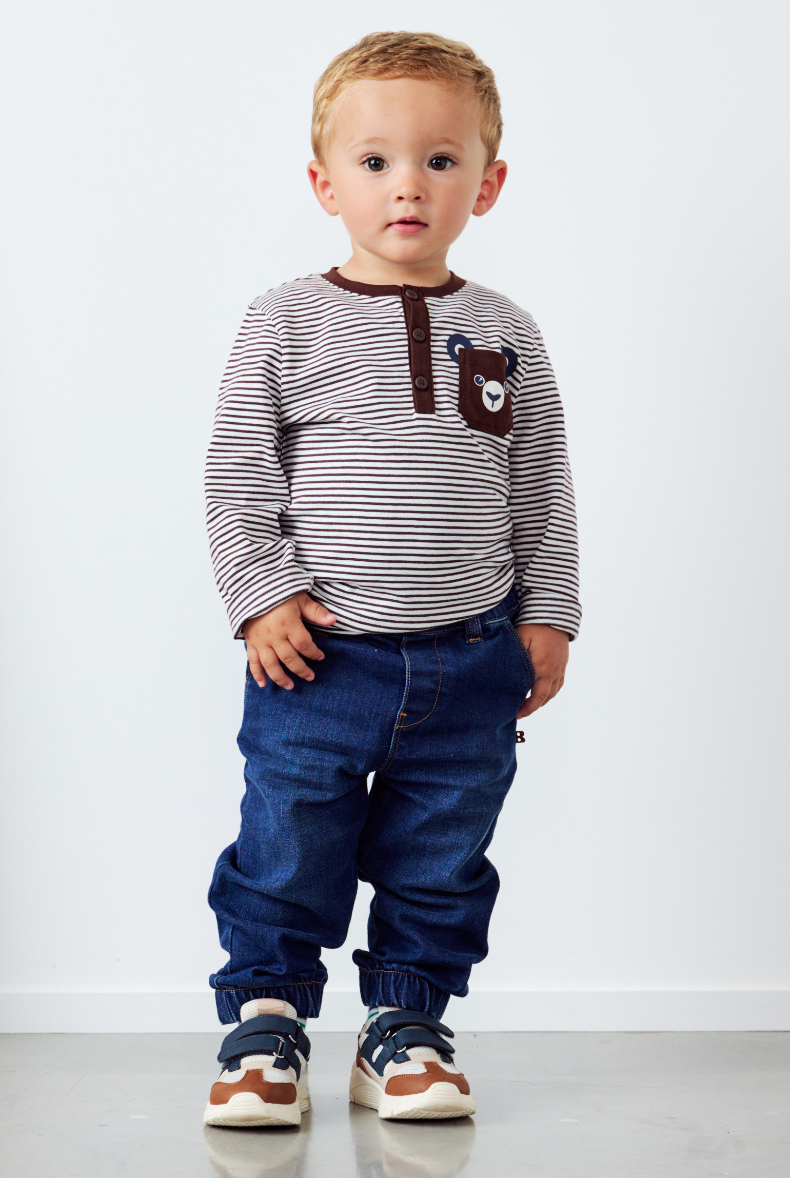T-shirt rayé vert bébé garçon - Rayures marron