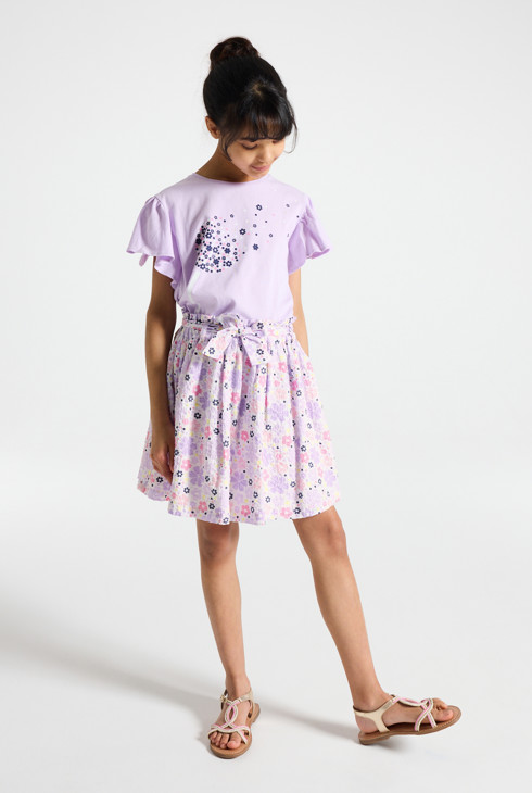 Jupe fleurie violette fille 1