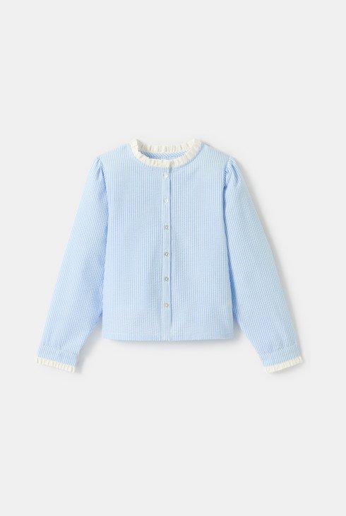 Blusa de seersucker a rayas azules para niña 2