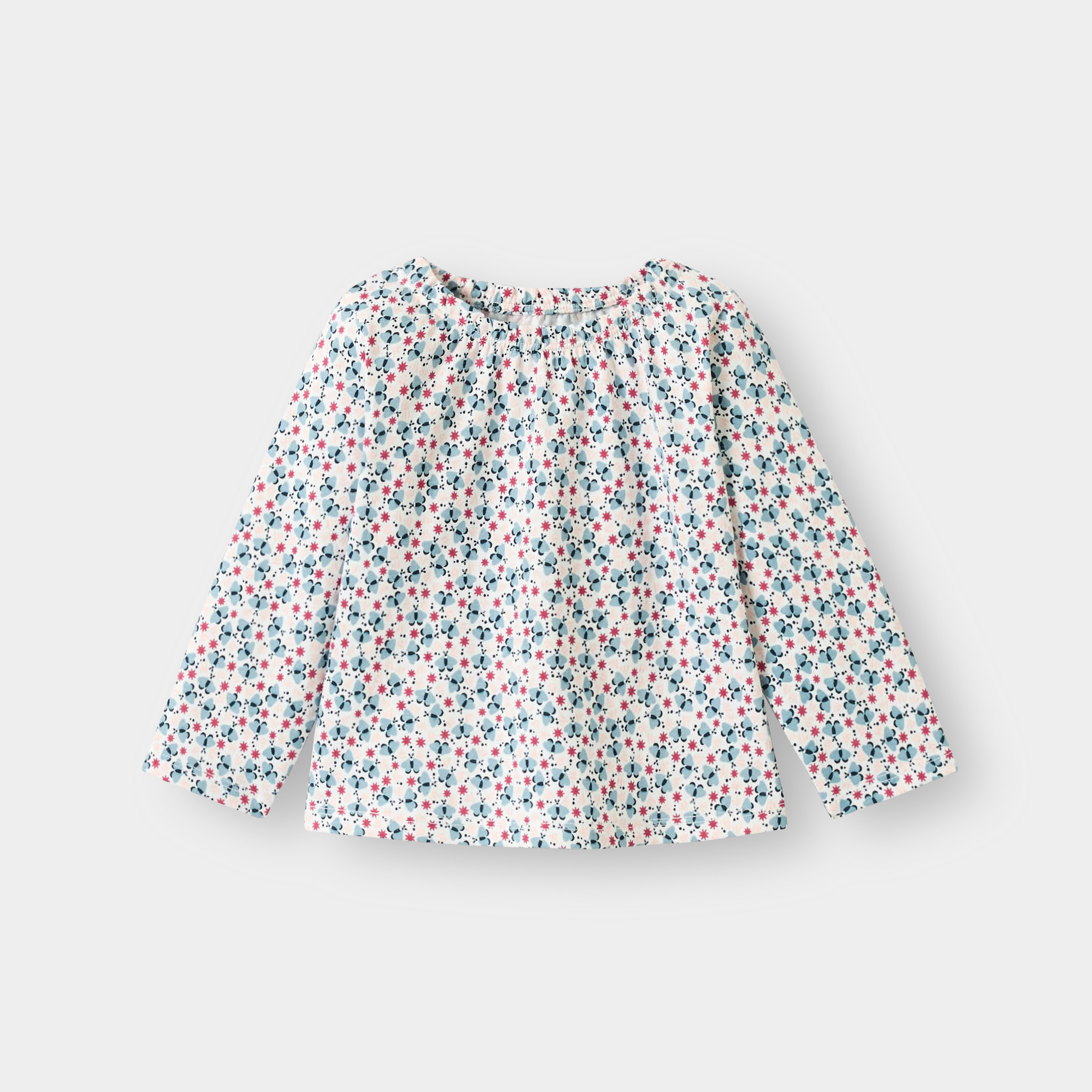 Blouse papillons rose bébé fille - Imprimé bleu