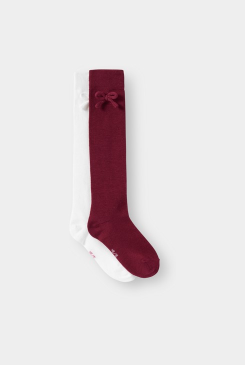 Chaussettes hautes à noeud bordeaux fille (lot de 2) 1