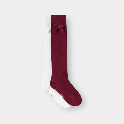 Chaussettes Hautes À Noeud Bordeaux Fille (lot De 2) - Rose Valériane - 23/26 - OKAIDI