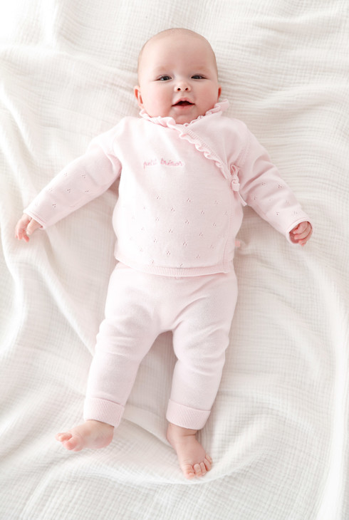 Pull et pantalon maille tricot rose bébé fille 1