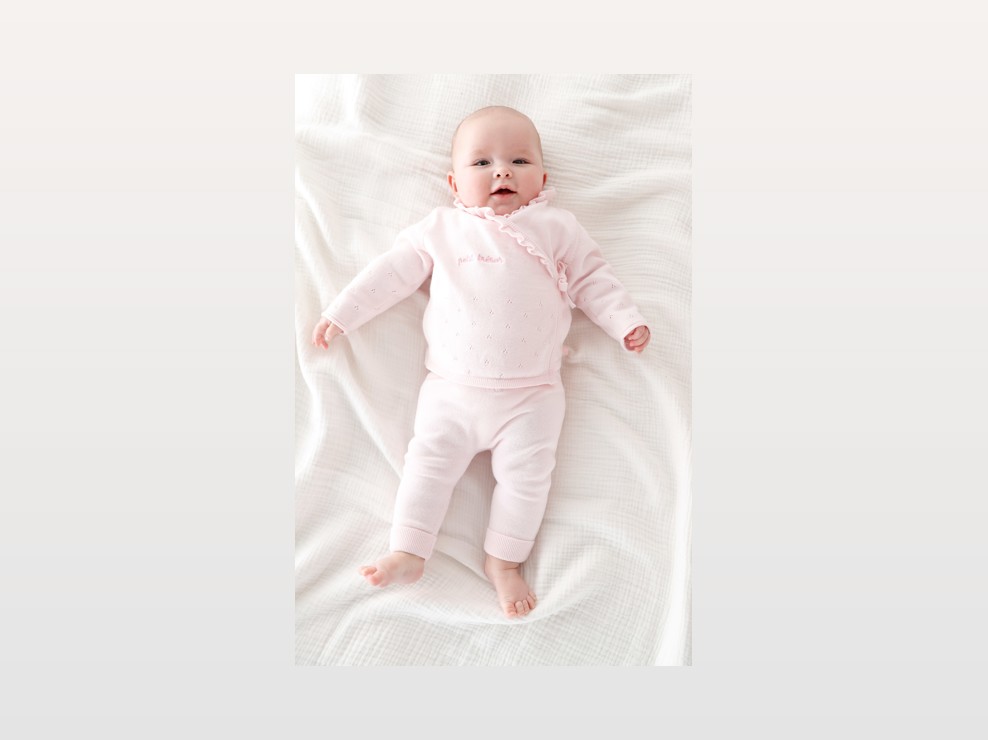 Pull et pantalon maille tricot rose bébé fille 1