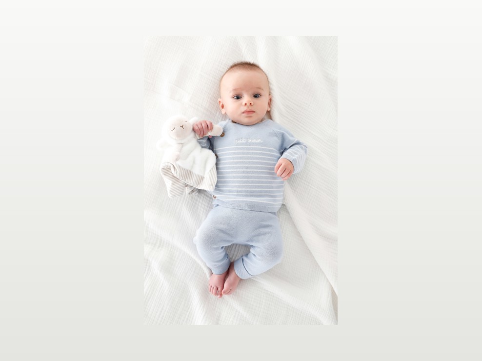 Pull et pantalon maille tricot bleu bébé garçon 1