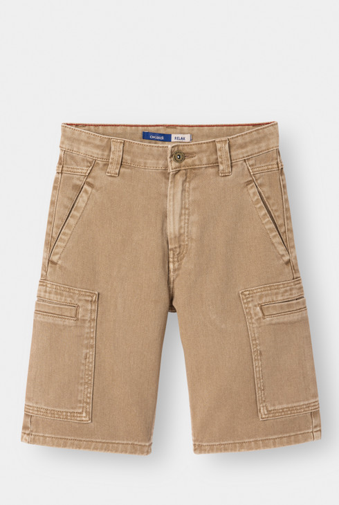 Bermuda cargo denim marron garçon 1
