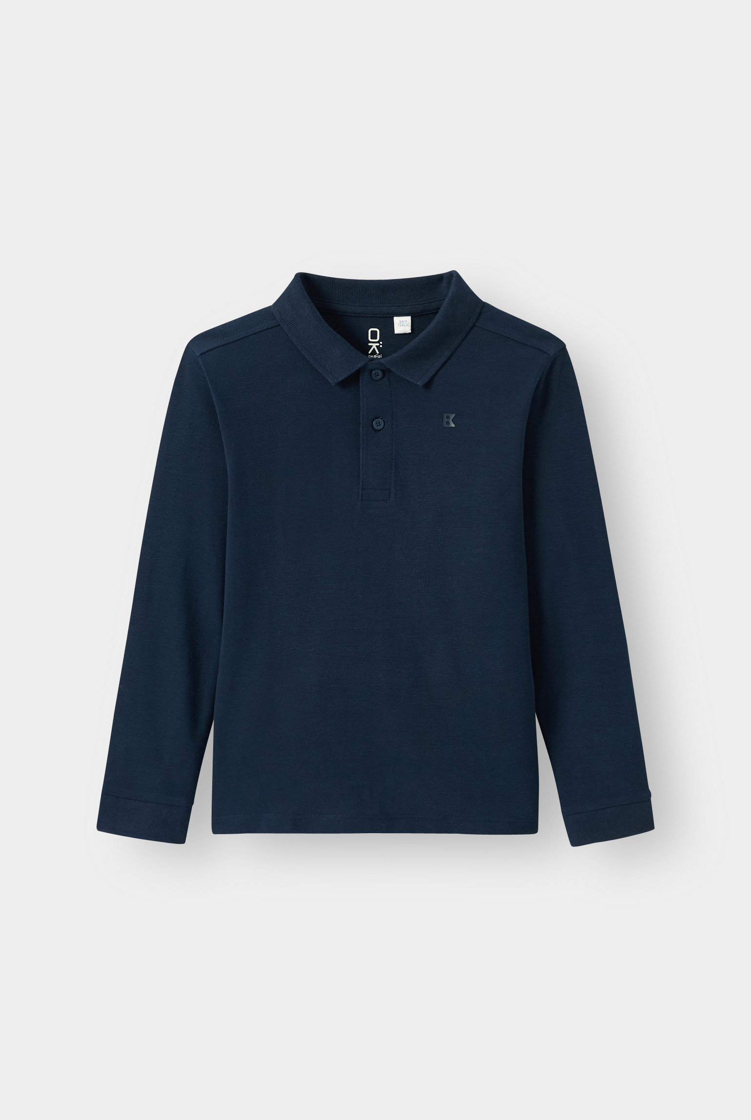 Polo manches longues blanc garçon - Bleu navy