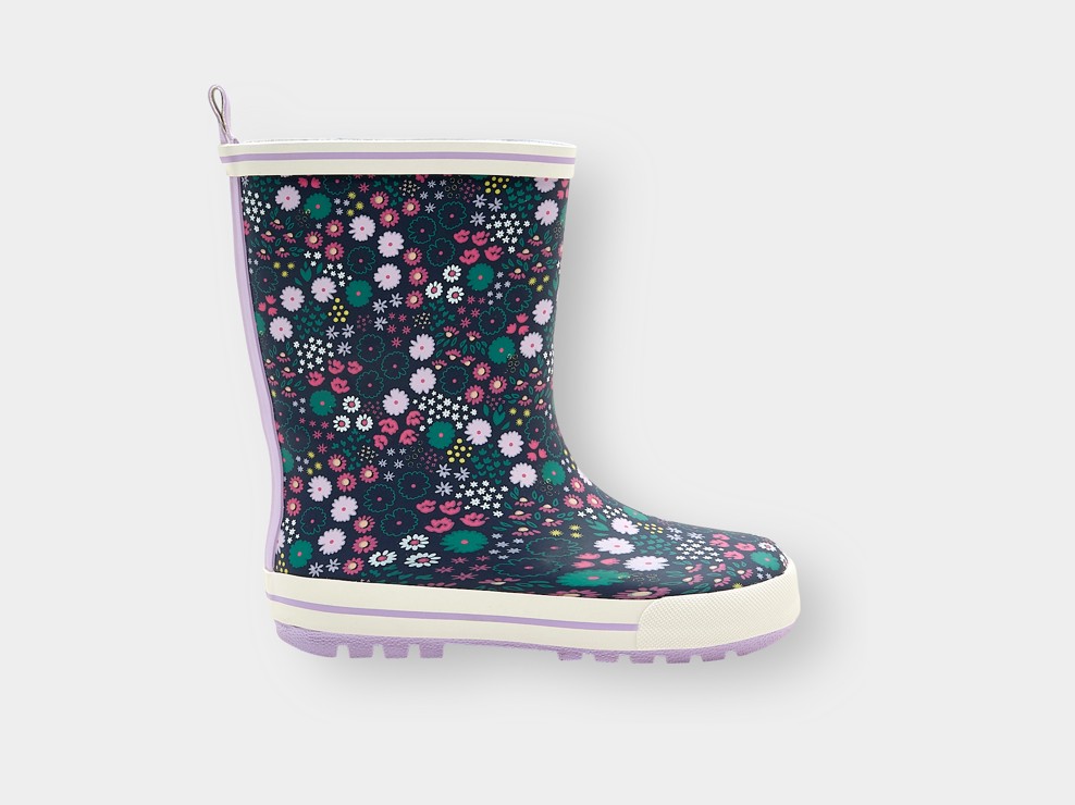 Marineblaue Regenstiefel mit Blumenmuster für Mädchen 1