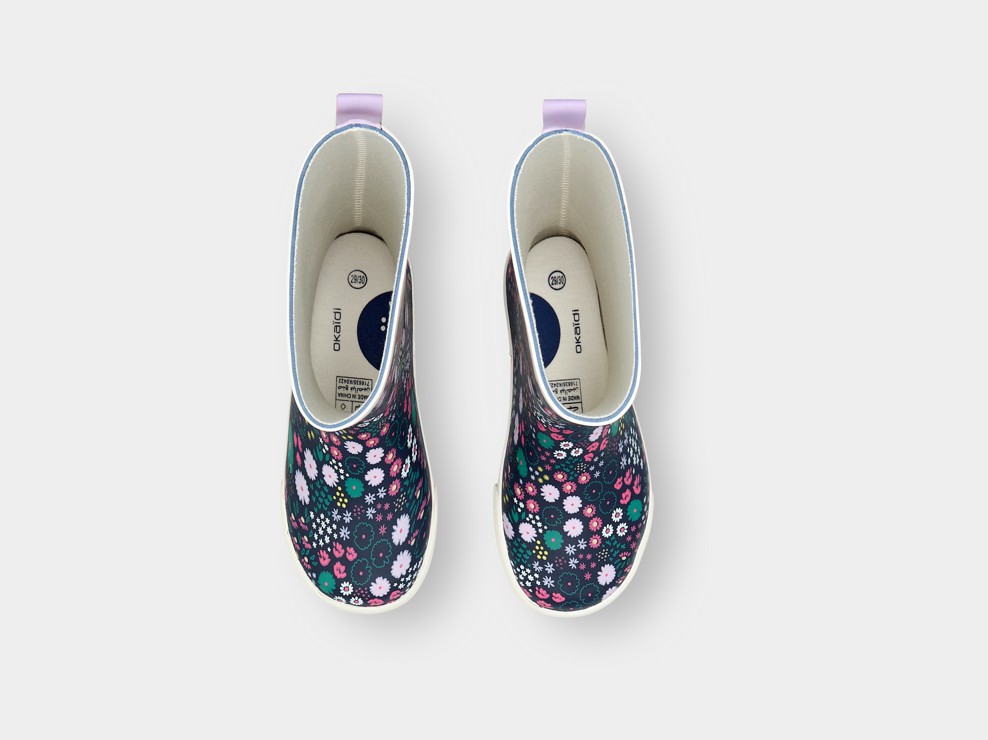 Marineblaue Regenstiefel mit Blumenmuster für Mädchen 2