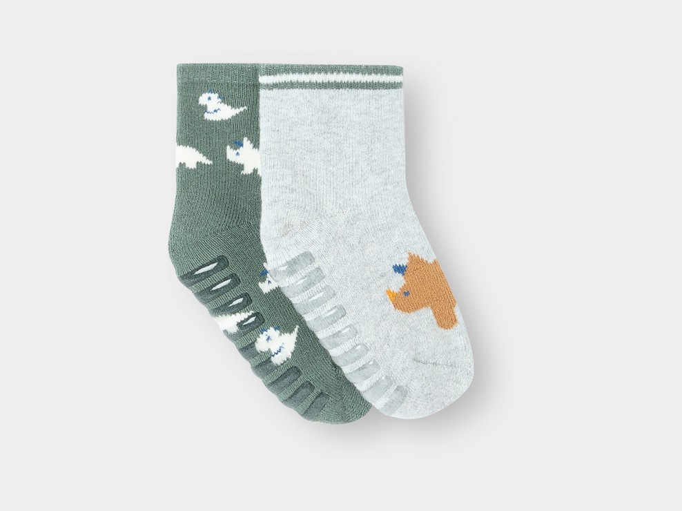 Chaussettes anti glisse verte bébé garçon (lot de 2) 1