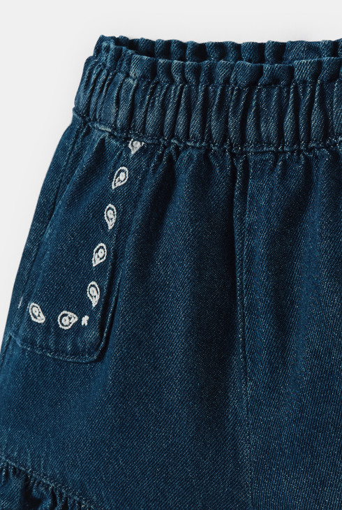 Blauwe denim short met borduursel voor babymeisjes 2