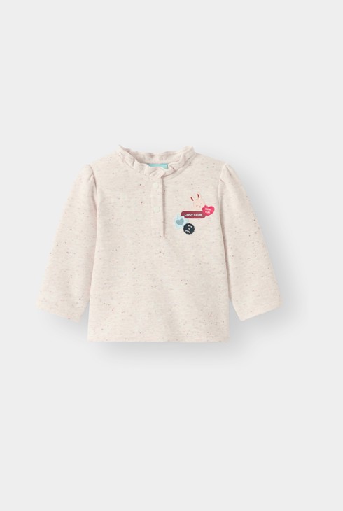 Sudadera de felpa beige jaspeada para niña 1
