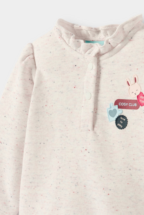 Sudadera de felpa beige jaspeada para niña 2